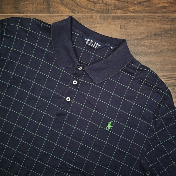 Polo‎ Golf Ralph Lauren Shirt Mens Size 2XL Short Sleeve Blue Windowpane Cotton - Picture 1 of 6
